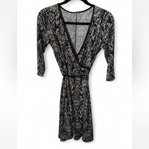 Black and Cream Floral Wrap Dress